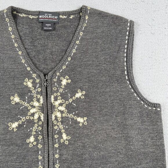 Woolrich Full Zip charcoal Gray Heathered Embroidered Snowflake Vest Womens L - Picture 3 of 16